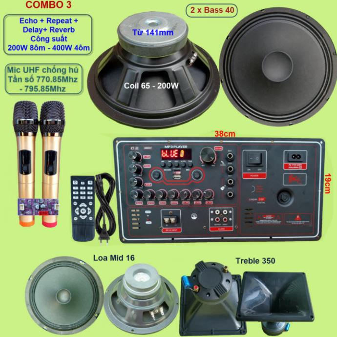 Mạch loa kéo 4 tấc đôi Reverb DSP chạy FET công suất 200W 8 ôm – 400W 4 ôm - VR Ngang