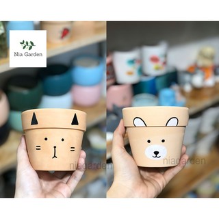 Chậu đất nung nâu nhạt gờ cao vẽ - nhiều mẫu