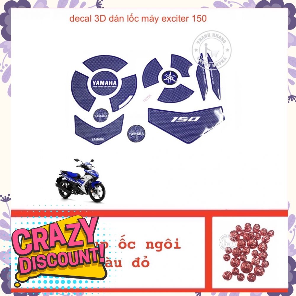 Decal 3D dán lốc máy Exciter 150 xanh dương thanh khang tặng bộ chụp ốc ngôi sao trang trí màu đỏ 006000969  006000562 .