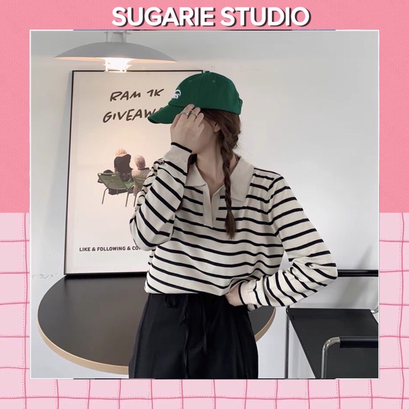 Áo thun dài tay dệt kim kẻ sọc Hàn quốc Sugarie | BigBuy360 - bigbuy360.vn