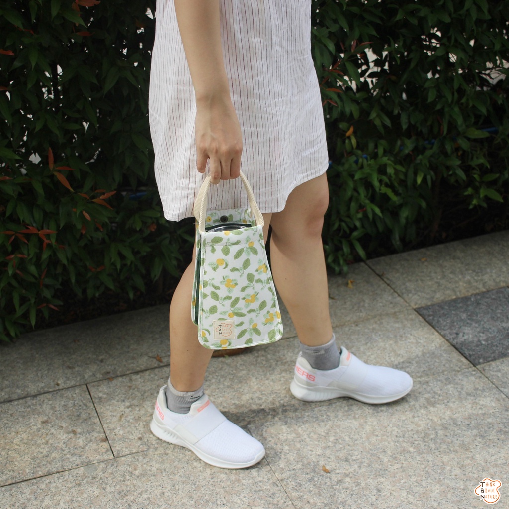 Túi vải đựng bình nước họa tiết lá xanh chanh vàng Tancupholder