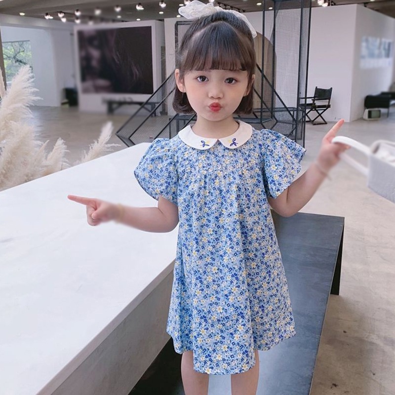 Đầm Bé Gái Đầm Công Chúa Mùa Hè Tay Cộc Thêu Hoa Se7En Cho Bé Gái