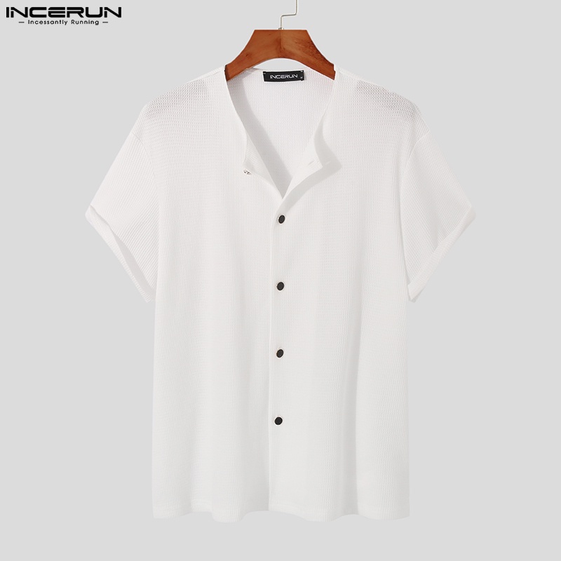 Áo thun INCERUN tay ngắn màu sắc đơn giản cho nam