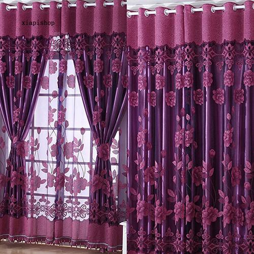 Rèm cửa vải tuyn 250cm x 10cm họa tiết hoa trang trí độc đáo