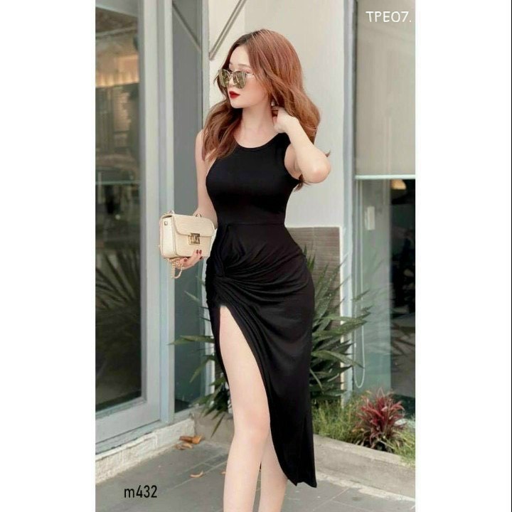 đầm ba lỗ nhúm bên xẻ đùi sexy chất thun gân thlk