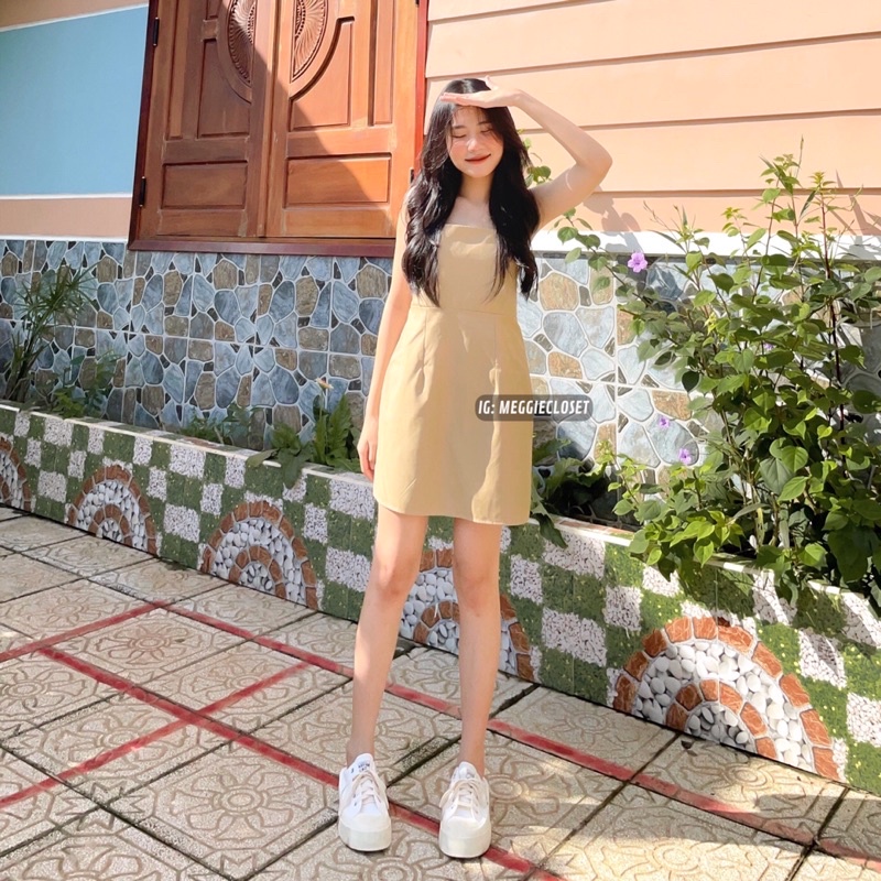 Đầm 2 dây lưng chun