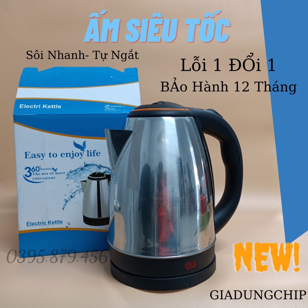 Ấm siêu tốc Electric Kettle Inox 1.8L - Bình đun siêu tốc cao cấp bảo hành 12 tháng.
