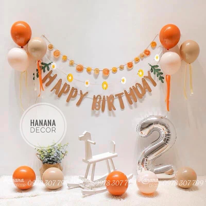 Dây chữ vải nỉ màu nâu tây happy birthday sinh nhật hàn quốc