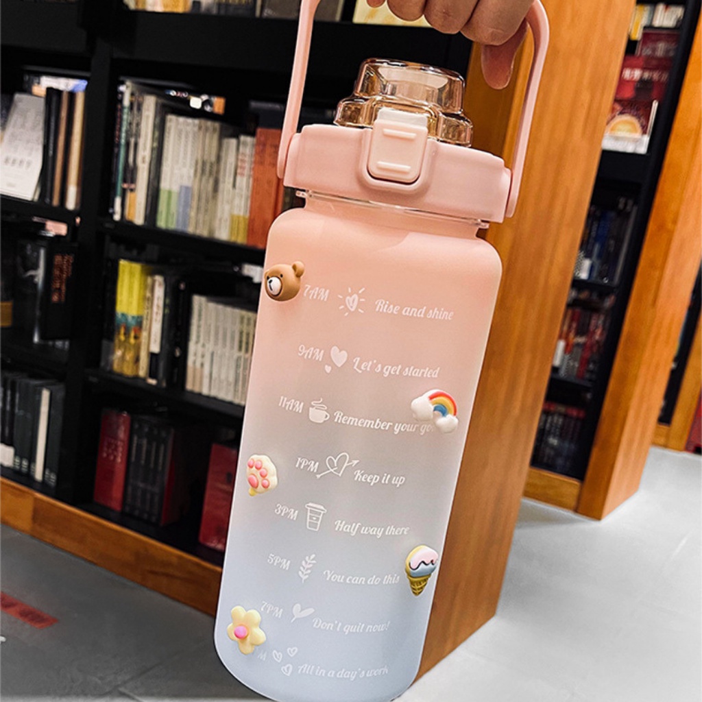 {HOT}Bình nước thể thao cao cấp màu Gradient bình nhắc nhở uống nước 2000MLmang theo đi làm du lịch tặng kèm sticket