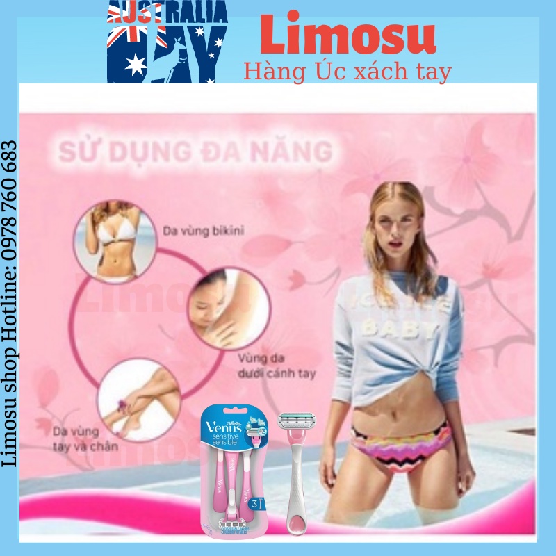 Dao cạo lông nữ Venus Gillette Sensitive Spa bộ 2 đầu dao và 3 đầu dao [Hàng Úc có che tên]