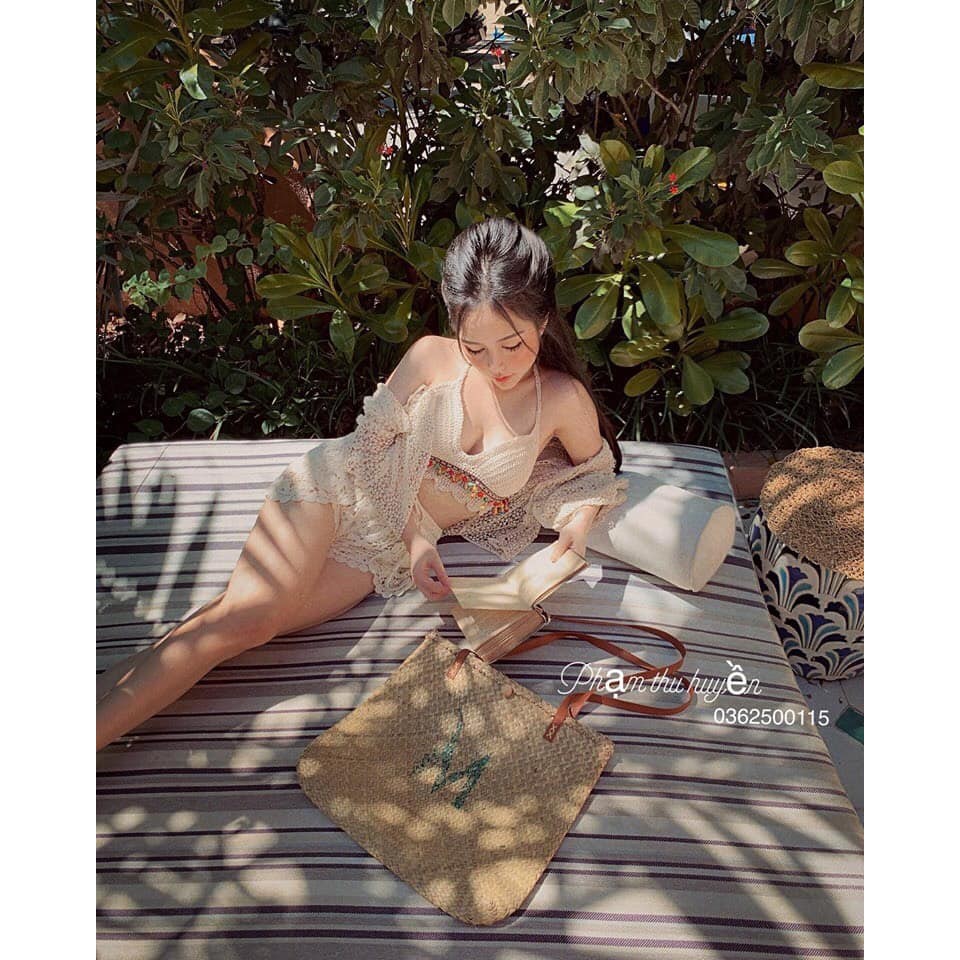 [ Mã FAMAYWA2 giảm 10K đơn 50K] Sét áo choàng quần ren+ áo bra viền thổ cẩm 2 màu - sét đi biển bán tách theo phân loại | BigBuy360 - bigbuy360.vn