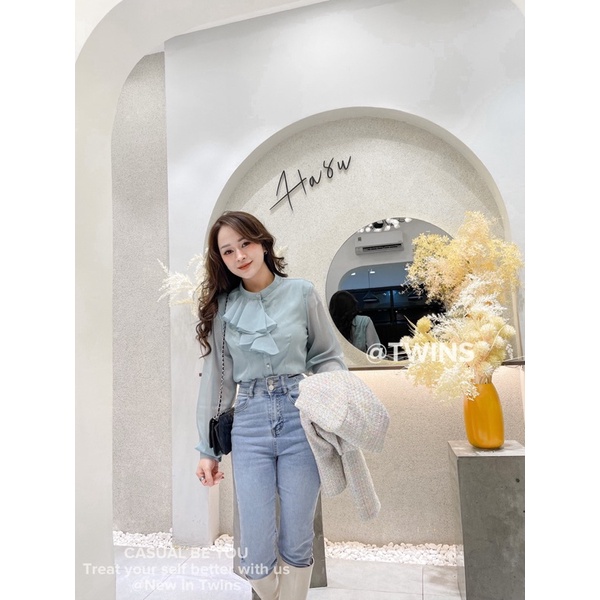 Áo sơ mi cổ bèo Lamia Top nhũ ánh trai