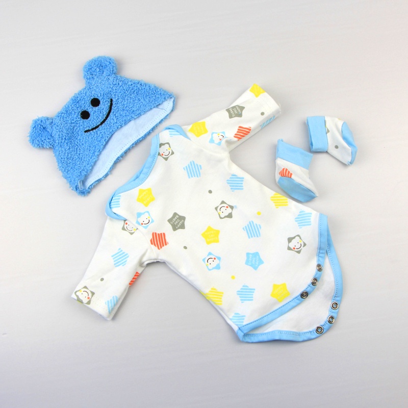 Bộ 4 Món Gồm Áo Liền Quần + Mũ + Vớ Bông Mềm Mại Cho Búp Bê Sơ Sinh