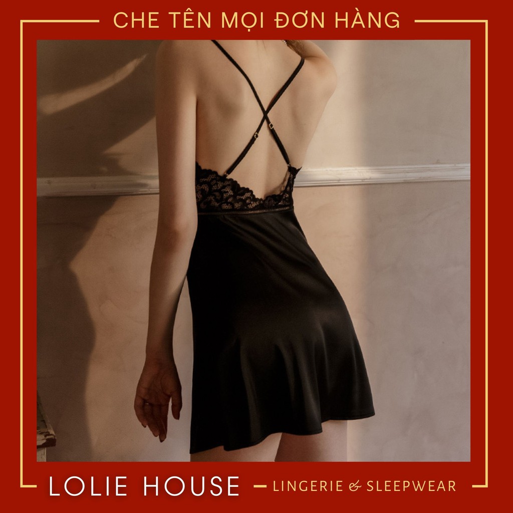 Váy ngủ có kèm áo choàng lụa cao cấp 2 dây phối ren sexy dành cho nữ LOLIE HOUSE - VN19