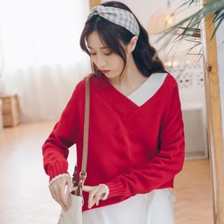 (ORDER) Áo len cổ tim hai màu Ulzzang