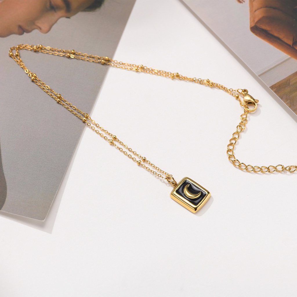 Vnox Vòng cổ Mặt Trăng Tráng Men Màu Vàng Kim Tráng Men