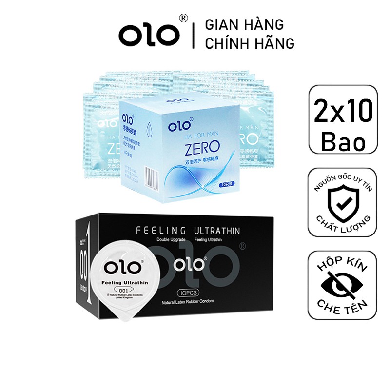 Combo Bao Cao Su Siêu Mỏng OLO 001 Feeling Ultrathin và Bao Cao Su Siêu Mỏng ZERO HA FOR MAN 2 hộp