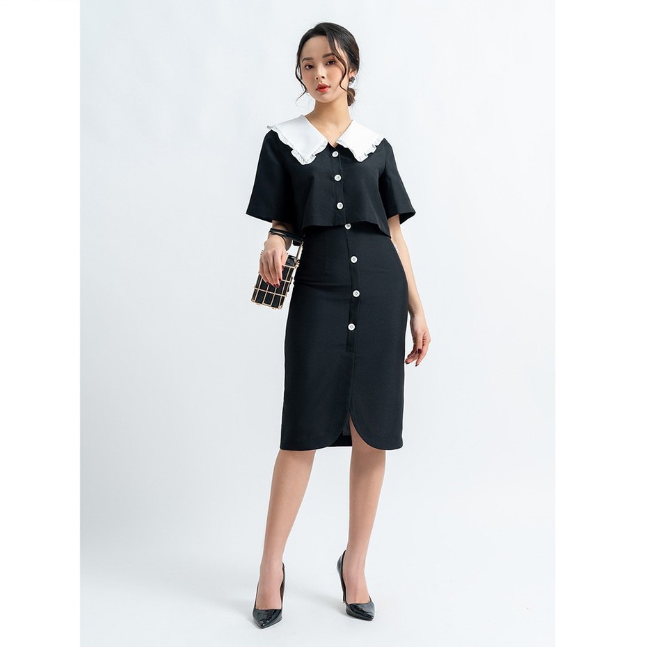 Chân váy midi dáng dài công sở 20AGAIN, thiết kế công sở thanh lịch, xẻ gấu, tôn dáng JDW0691