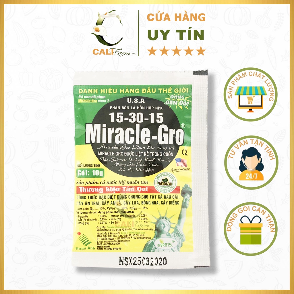 Phân bón lá Miracle Gro 15-30-15 gói 10g dùng cho hoa cảnh, cây kiểng