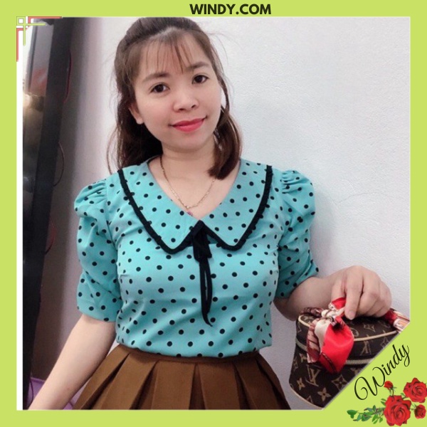 [ ẢNH THẬT] Áo sơ mi nữ chấm bi/ áo công sở nữ màu kem chất vải đẹp/ tay bồng chấm bi