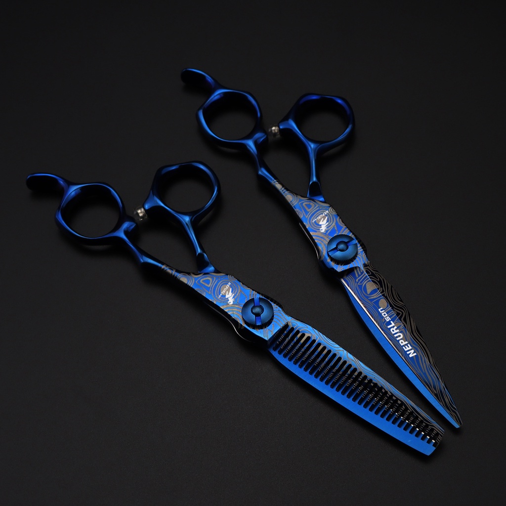 Kéo Cắt Tóc Răng Cưa 6 inch 440C Freelander Bằng Thép Màu Xanh Dương