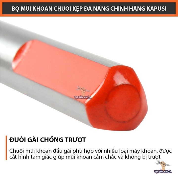 Mũi khoan đa năng chuôi gài chính hãng KAPUSI 6-8-10-12mm loại mới, khoan được trên nhiều chất liệu