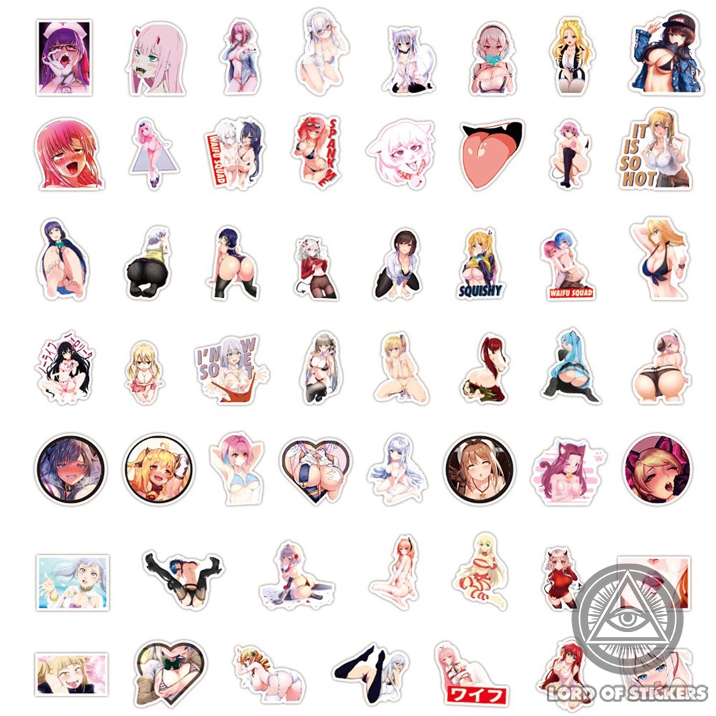 Set 100 Nhãn Dán Hình Ahegao Waifu Sticker Hentai Ecchi Anime Chống Thấm Nước Dán Mũ Bảo Hiểm, Laptop, Điện Thoại, Vali