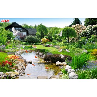 Tranh dán tường 3D phong cảnh có keo sẵn bóc dán