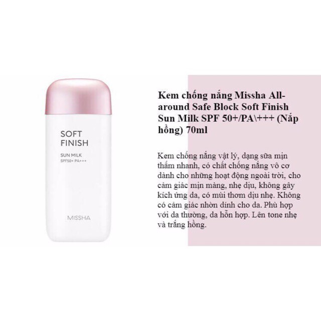  Kem chống nắng dạng sữa Missha All Around Safe Block Sun Milk SPF50+/PA+++ 70ml - Soft Finish | BigBuy360 - bigbuy360.vn