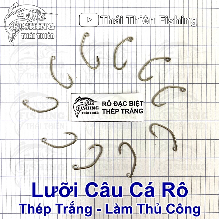 Lưỡi Câu Cá Rô Thép Trắng Đặc Biệt Làm Thủ Công Có Ngạnh Xỏ Lỗ Vỉ 10 Cái Nhiều Kích Thước