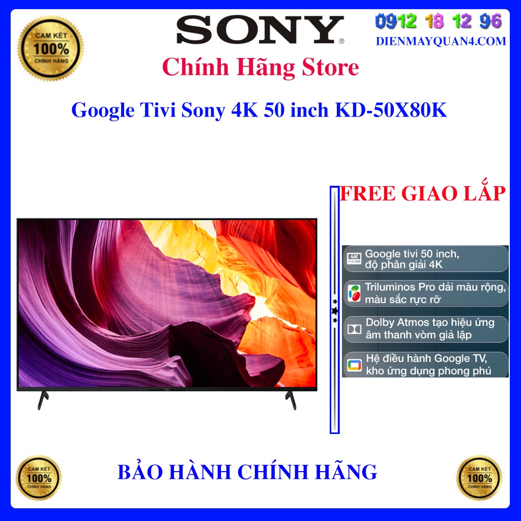 [Mã ELHAMS5 giảm 6% đơn 300K] [Sony 50X80K] Android Tivi Sony 4K 50 inch KD-50X80K Mới 2022