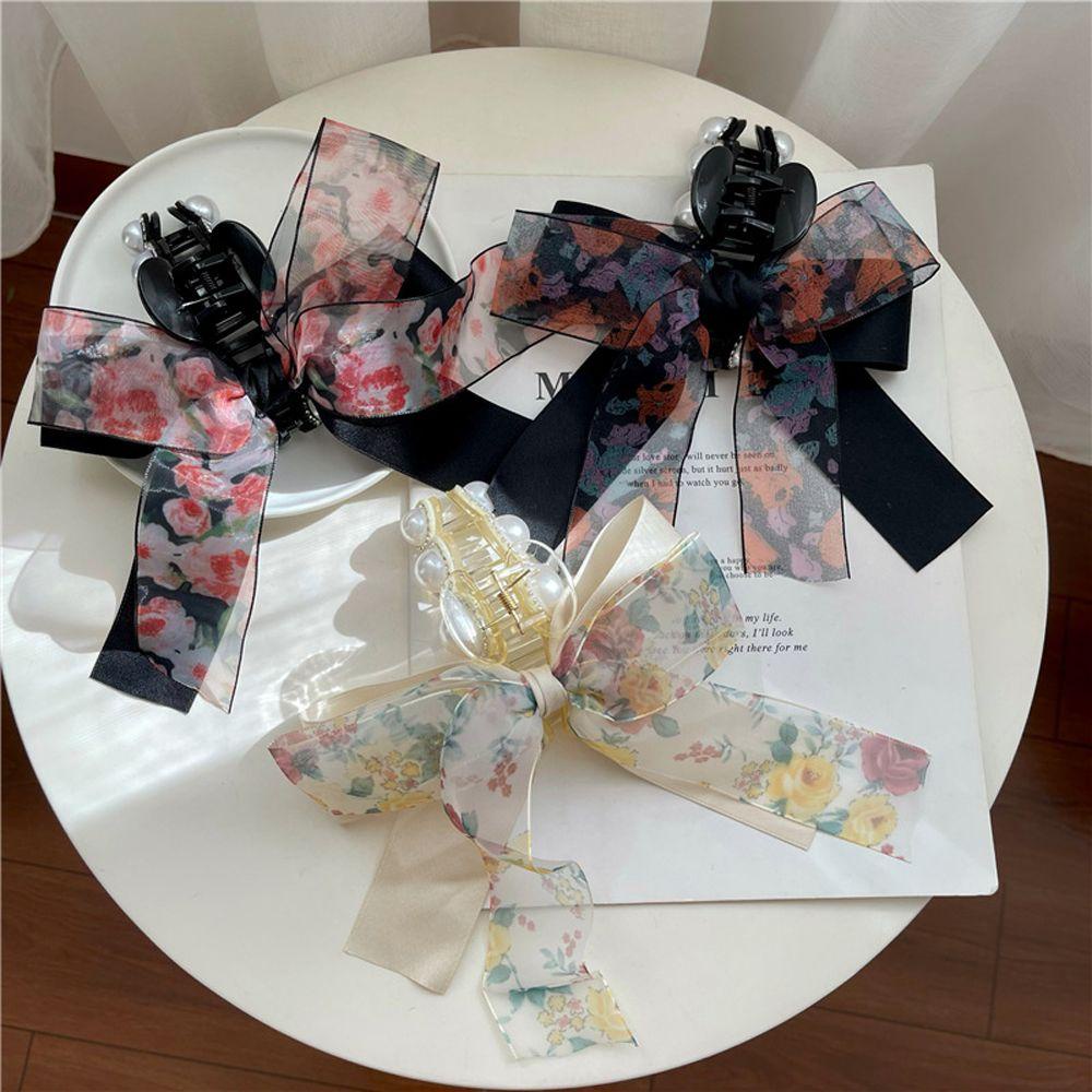 Kẹp Tóc Đuôi Ngựa Hai Lớp Họa Tiết Hoa Phong Cách Hàn Quốc Ngọt Ngào Giá Đỡ