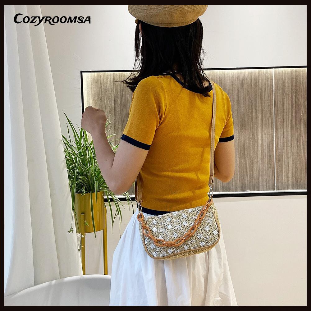 Fashion Women PU Woven Lace Flower Shoulder Crossbody Bag Chain Handbag