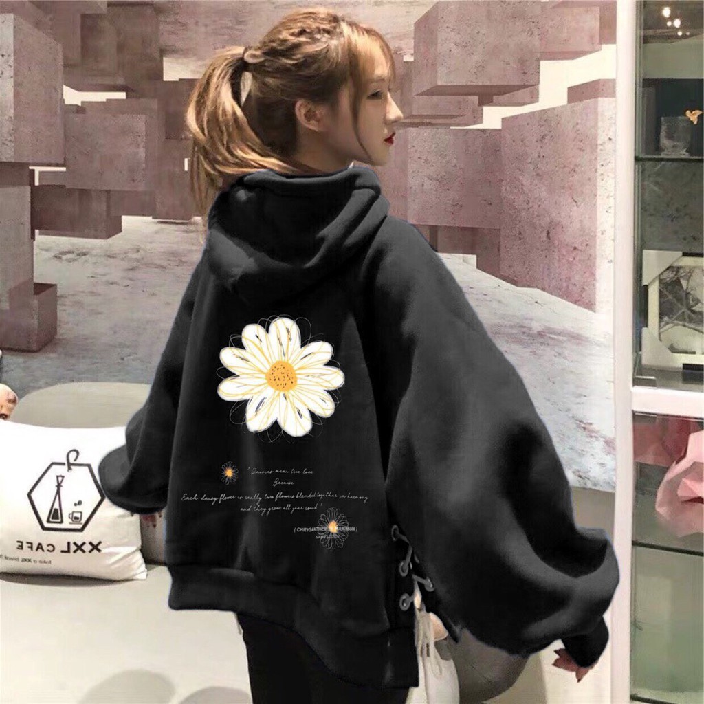 Áo khoác hoodie bông hoa sau lưng hình thật