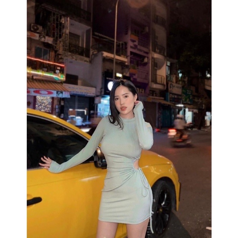 [FREESHIP] HÌNH THẬT đầm gân body khoét eo rút dây 4 màu siêu xinh