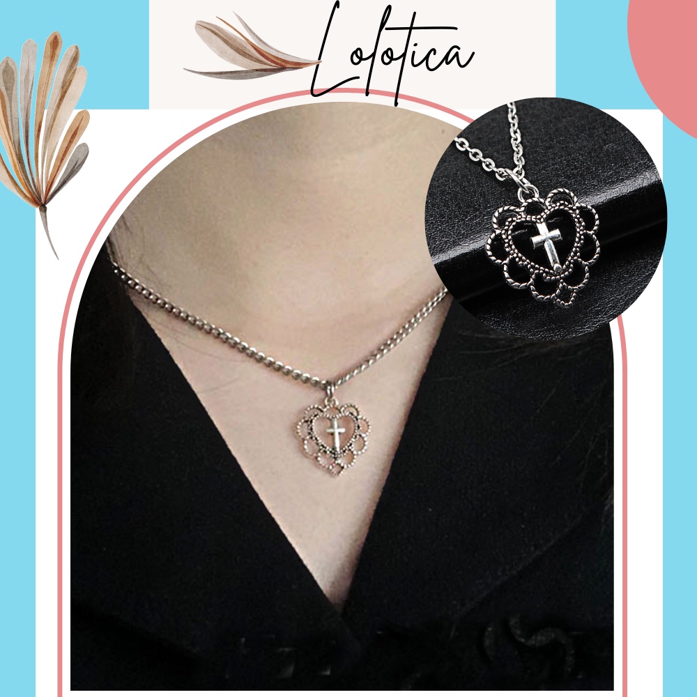Dây chuyền titan mặt trái tim khắc chữ thập - vòng cổ nữ thánh giá necklace phụ kiện  - Lolotica