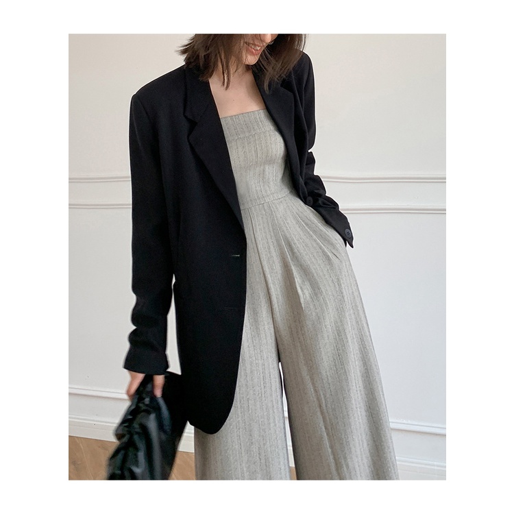 Áo Khoác Blazer Dáng Rộng Màu Đen Thời Trang Xuân Thu Cho Nữ