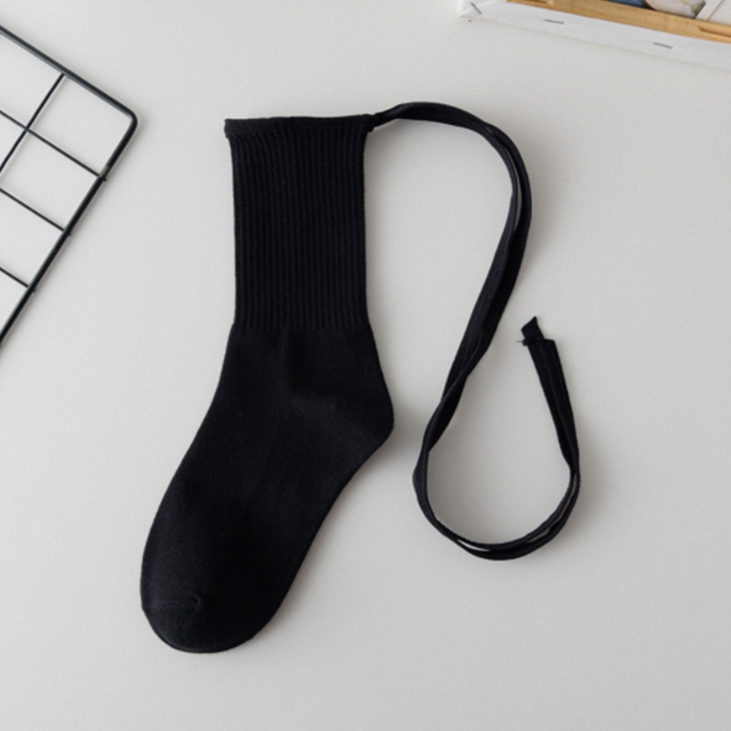 Vớ cổ cao vừa sọc gân có dây cột thắt nơ màu trắng/đen phong cách Harajuku Lolita Nhật Bản thường nhật dành cho bạn nữ