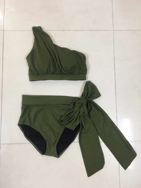 [ÁO TẮM HOT] Bikini 2 mảnh cạp cao lệch vai NỮ HOÀNG nhiều màu
