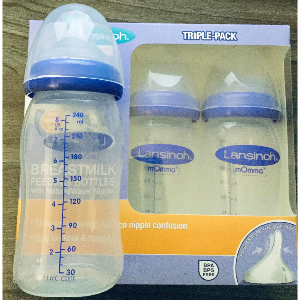 Bình sữa Lansinoh 240ml núm ti size M cho bé 3-6 tháng tuổi