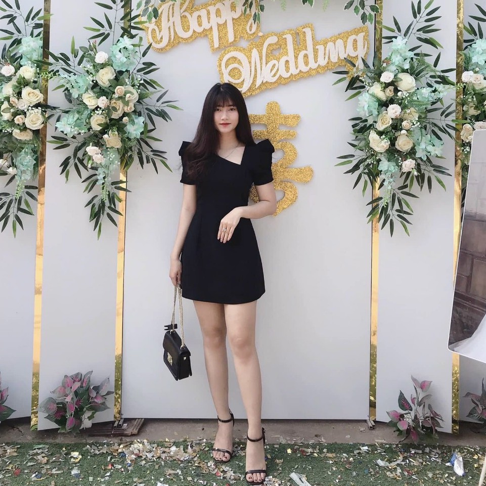 Đầm Dáng Xòe ❤️FREESHIP❤️ Cổ Chéo Ngực Tay Phồng