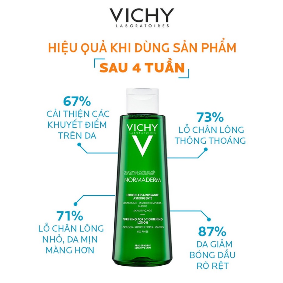 [CHÍNH HÃNG CÓ TEM] VICHY Normaderm Purifying Pore Tightening Lotion 200mL - Lotion Giảm Bóng Dầu, Se Lỗ Chân Lông.