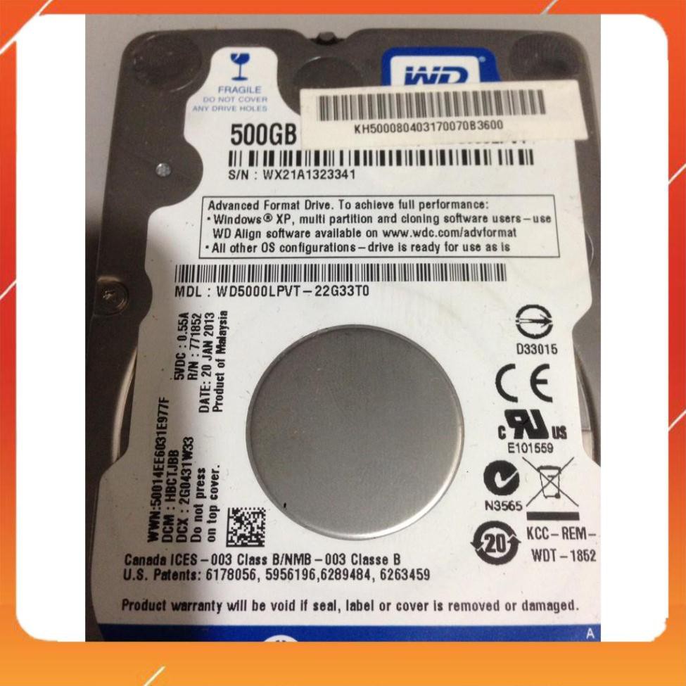 ổ cứng hdd laptop chuẩn 2.5 ich dung lượng 500gb cũ