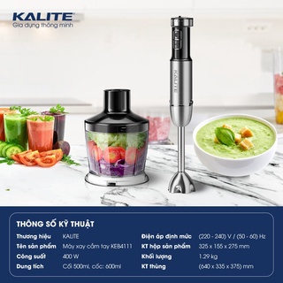 Máy xay sinh tố cầm tay Kalite KEB4112 công suất 600W xay thịt, xay hoa quả cực sắc bén - Bảo hành 12 tháng