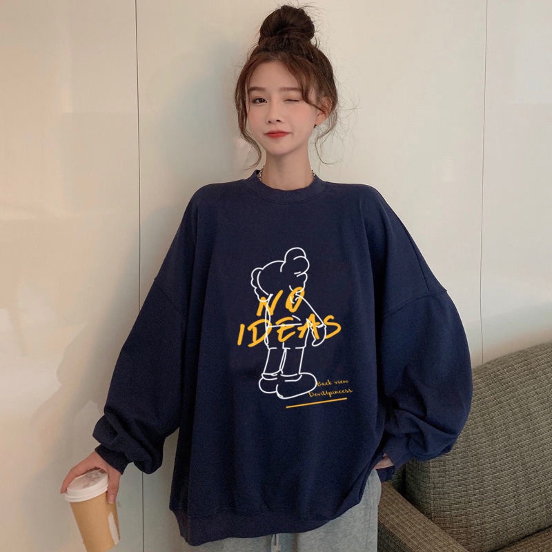Áo sweater SUXI tay dài dáng rộng in họa tiết kiểu hàn quốc thời trang mùa thu cho nữ