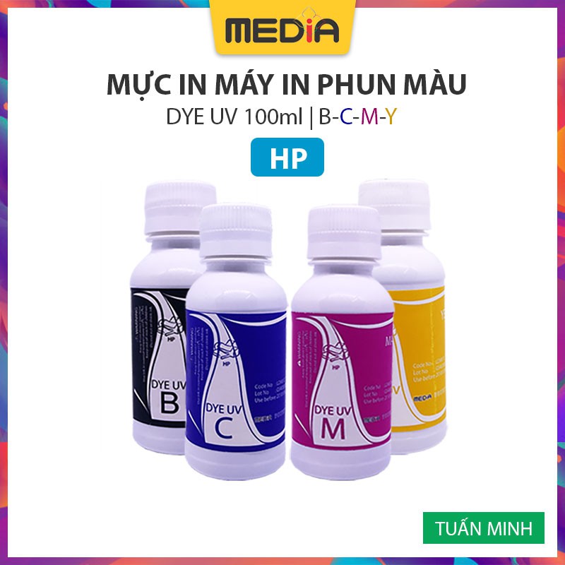 Mực In Phun Màu Media DYE UV Cho Máy In HP 100ml