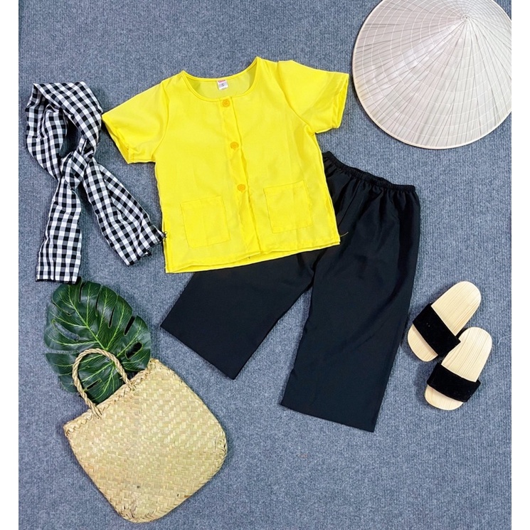 Bà Ba Lụa Cho Bé Gái Kèm Khăn Rằn 2 Màu