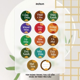 Tem Decal Bánh Trung Thu Cao Cấp Có Sẵn Hình Tròn  - 13 Nhân & 1 Nhân Viết Tay Size 18 Tem / Tờ Giá Rẻ