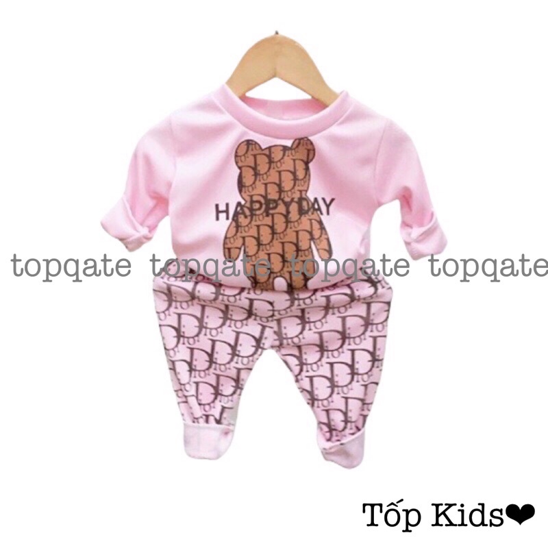 Bộ dài tay chất cotton len cho bé trai và bé gái 6-17kg  hình gấu dễ thương mã QATEA106