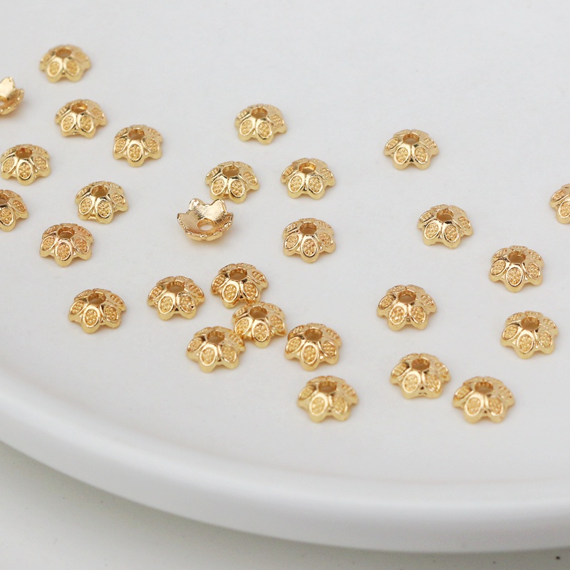 Bộ 50 Hạt Đồng 14k K2-105 Sáu-Petal Nhỏ Làm Phụ Kiện Trang Sức/Vòng Cổ/Vòng Tay diy 6mm